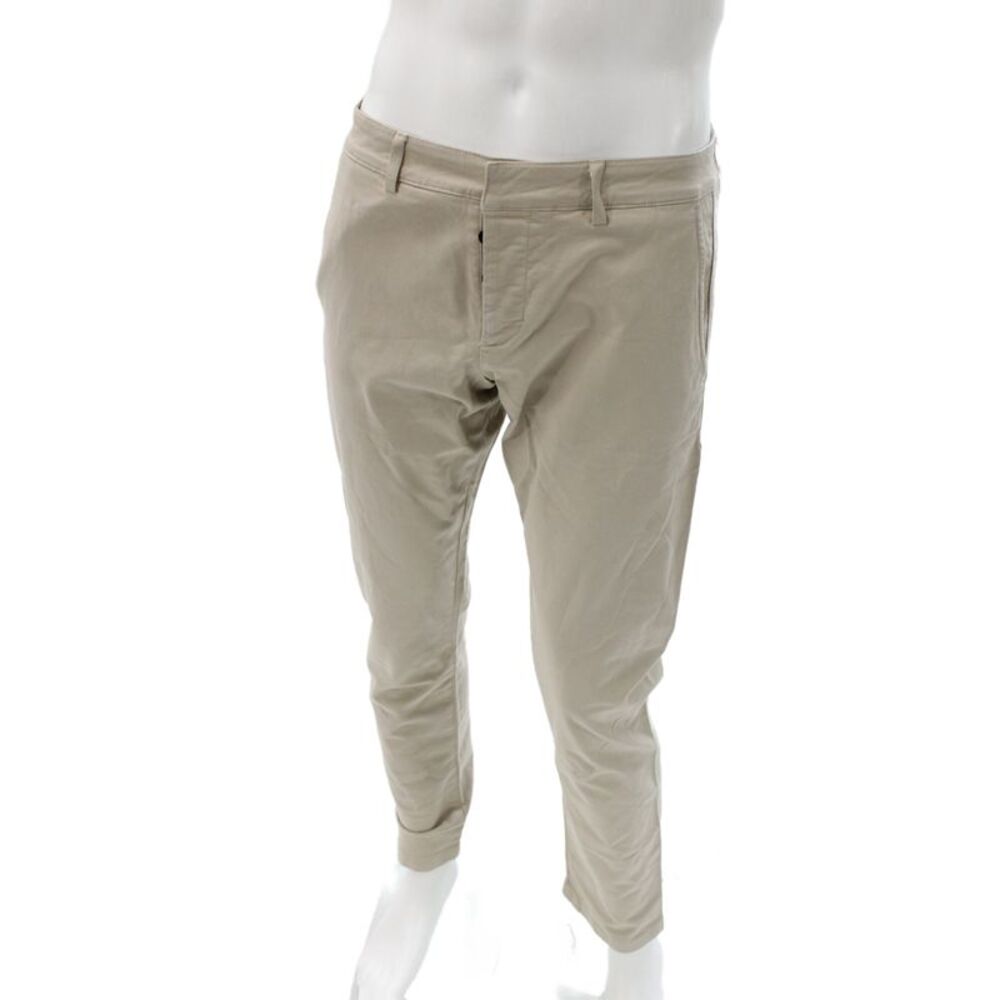 AMI Mens Chino Pants Beige Herringbone Button 98% Cotton Size S